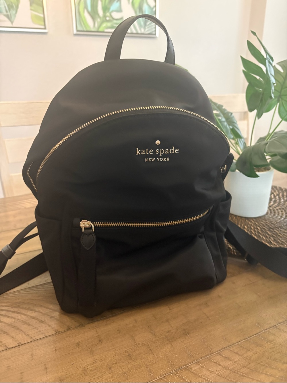 kate spade black nylon backpack with gold hardware